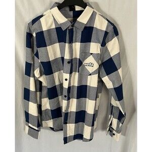 NWT Neff Porter blue & white Flannel Plaid Long Sleeve Shirt, Medium
